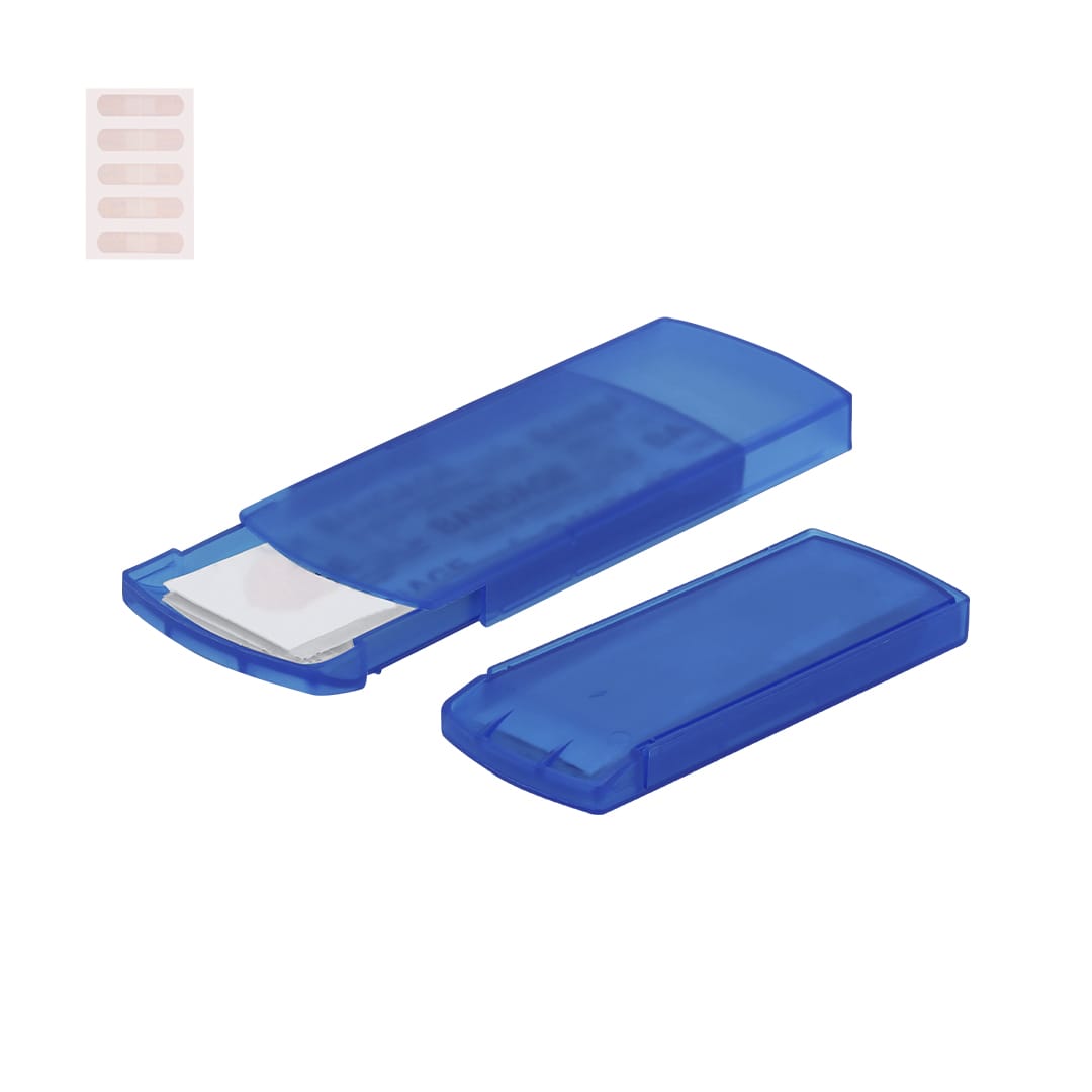 A blue plastic case containing a set of Kesar plasters in pink. Includes a separate lid for easy access. Kesar Plasters Set - Image 1