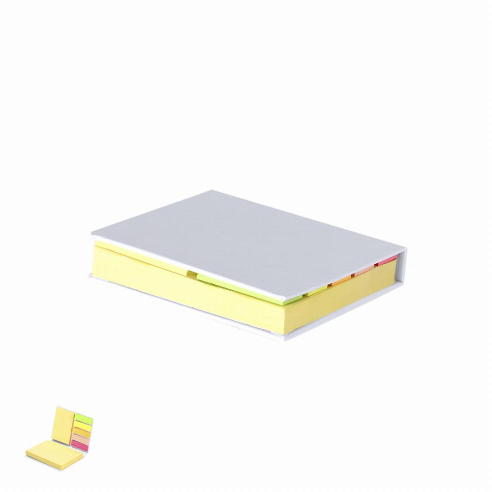 A note pad featuring a grey cover with yellow and multicoloured sticky notes inside. Includes a branding logo. Quepro - Image 1