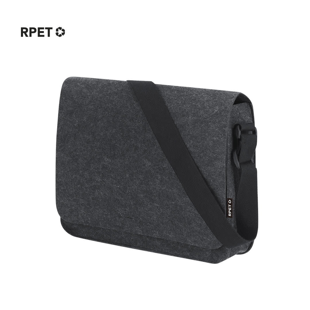 A dark grey shoulder bag with a felt texture and an adjustable strap, featuring a logo. Ganter Shoulder Bag - Image 1