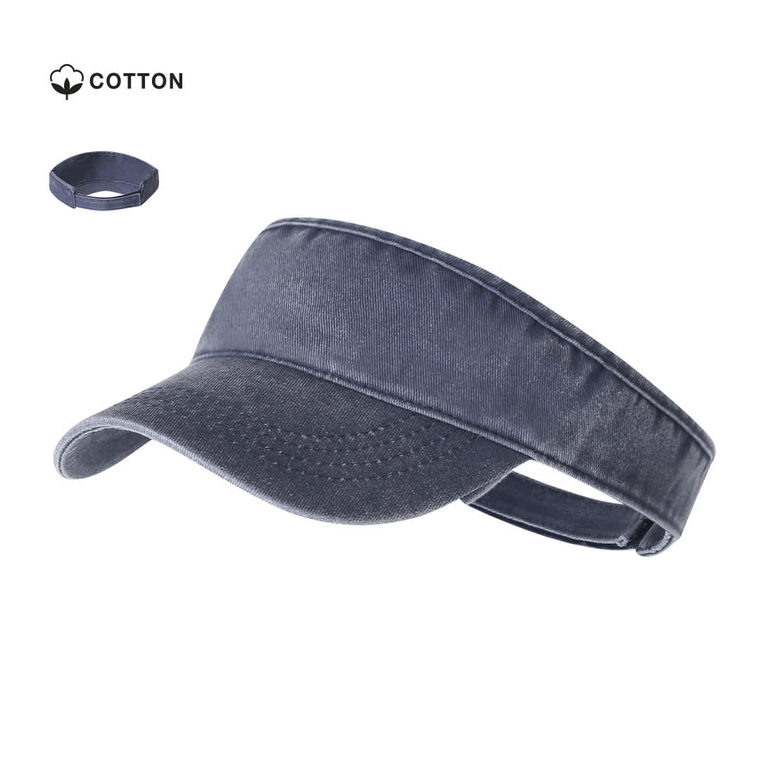 A dark navy cotton sun visor with a wide brim and adjustable strap. Includes a circular band. Kilats Sun Visor - Image 1