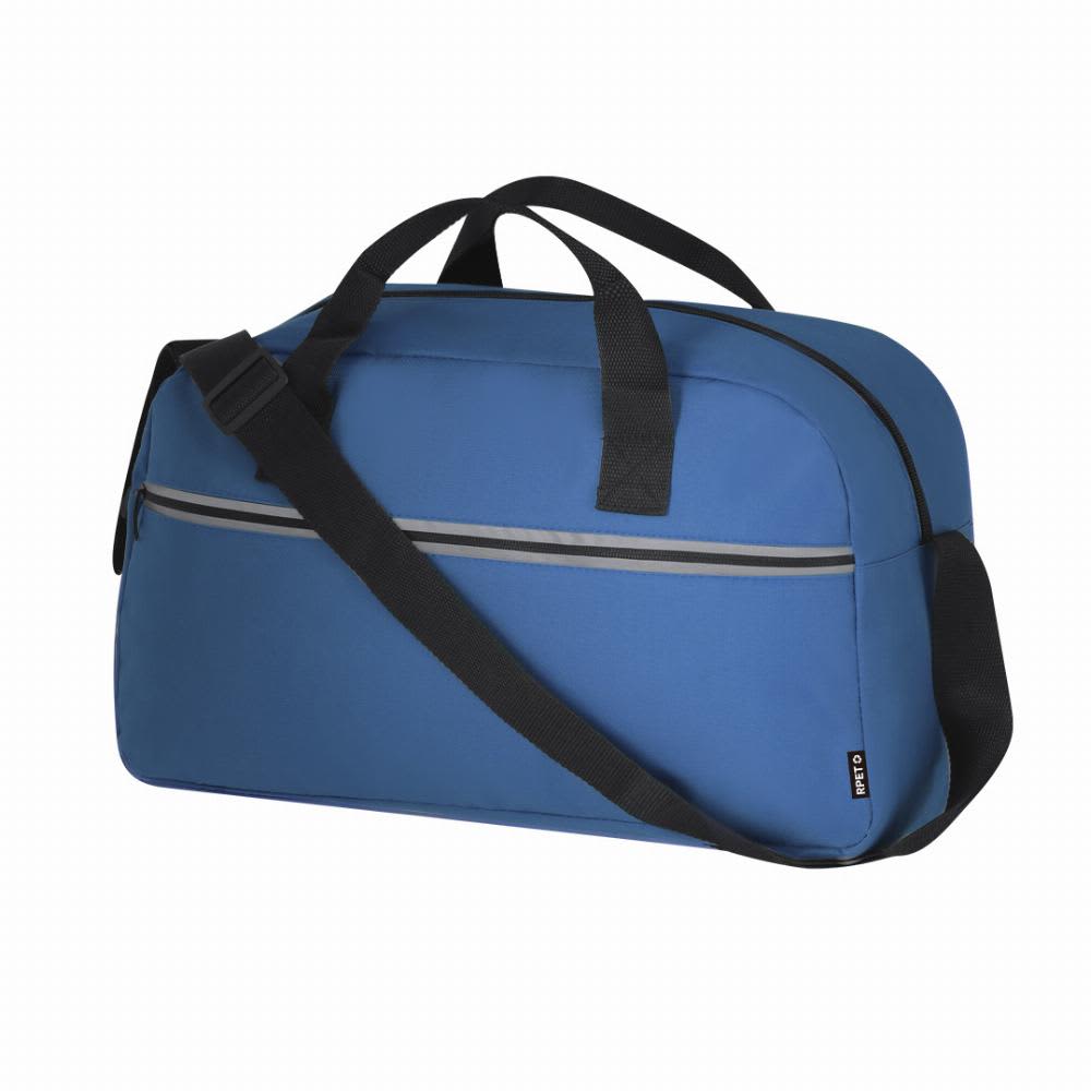 A blue duffle bag with black handles and a shoulder strap, featuring a grey zippered pocket. Wedar - Image 1
