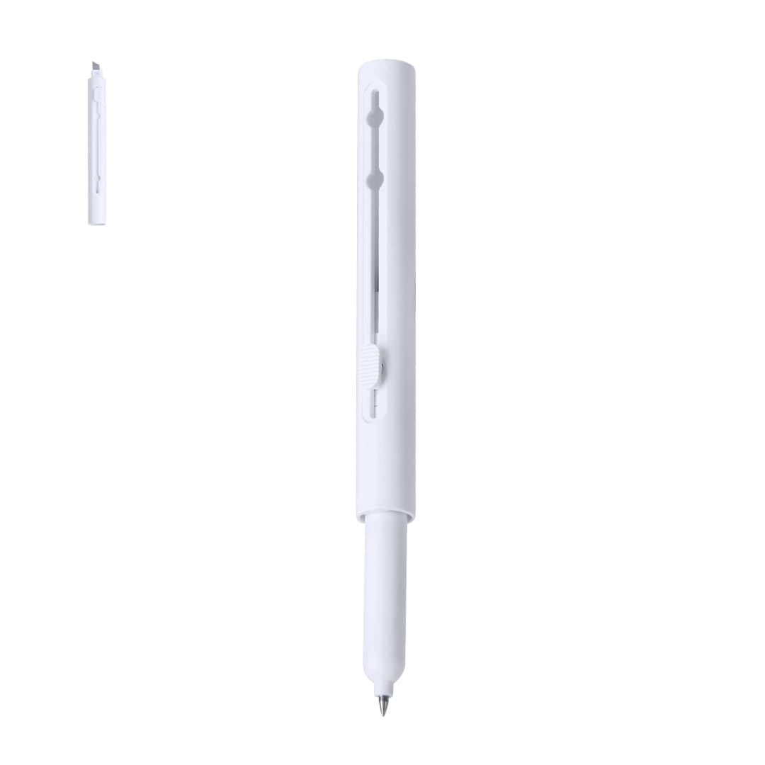 A white Lidor Cutter Pen with a distinctive cut-out design and a clip for easy attachment. Lidor Cutter Pen - Image 1