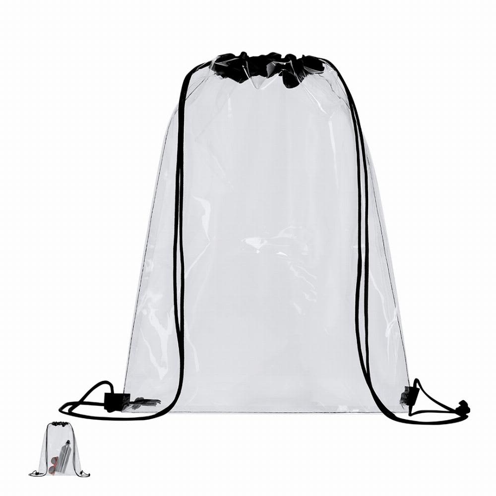 A clear drawstring backpack with black accents, featuring a simple and versatile design. Tazan - Image 1