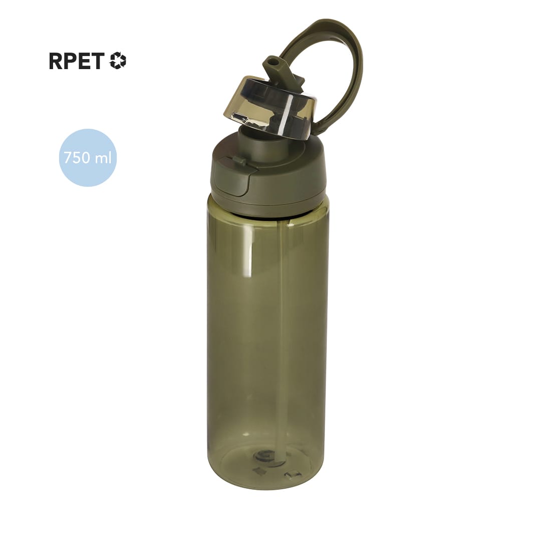 A drink bottle in olive green with a flip-top lid and a logo, featuring a capacity of 750 ml. Felyca Bottle - Image 1