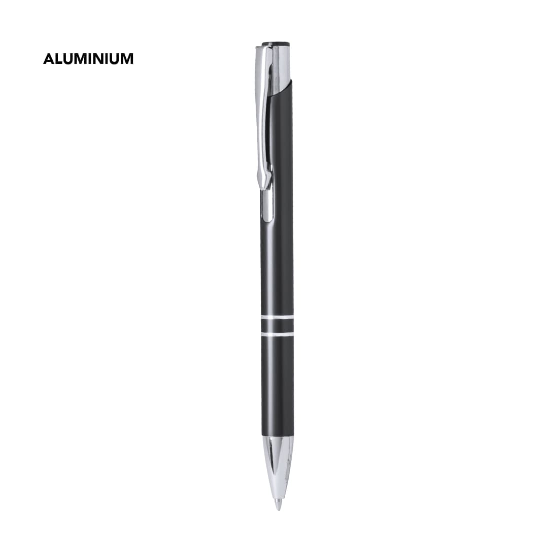 A metal pen with a sleek black finish and silver accents, featuring a clip and branding. Cedris Pen - Image 1