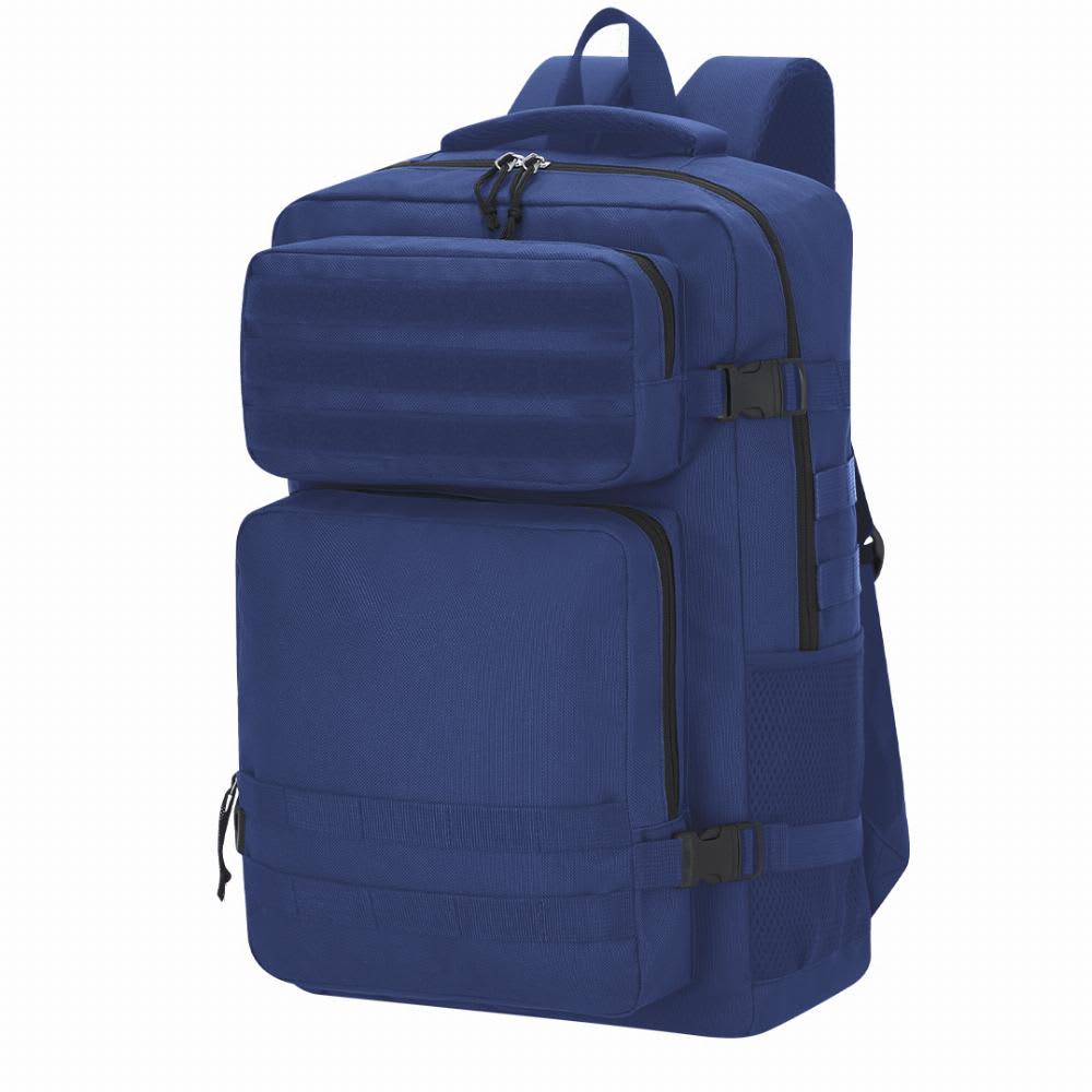 A blue backpack with multiple compartments, adjustable straps, and a sleek design, featuring a logo on the front. Colossus - Image 1