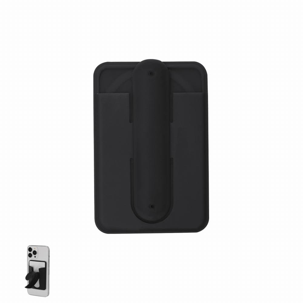 A black phone holder with a solid grip and a slim design, featuring a logo. Roch - Image 1