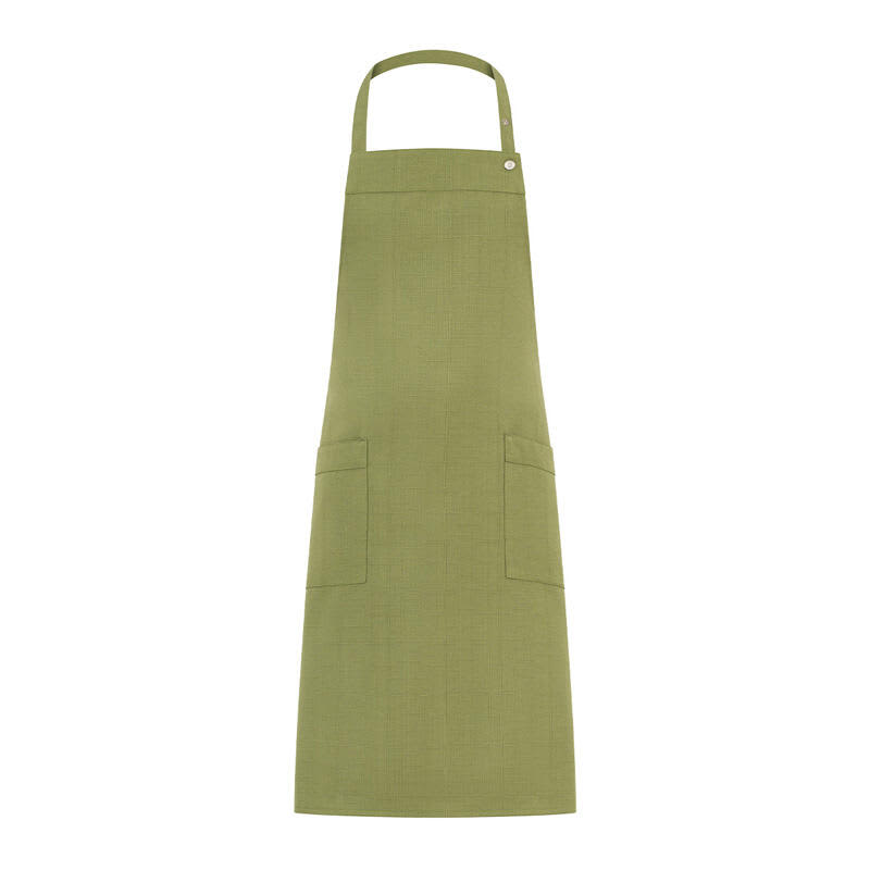 A green apron with a simple design featuring two front pockets and a neck strap. It has a small logo. Patmos Apron - Image 1