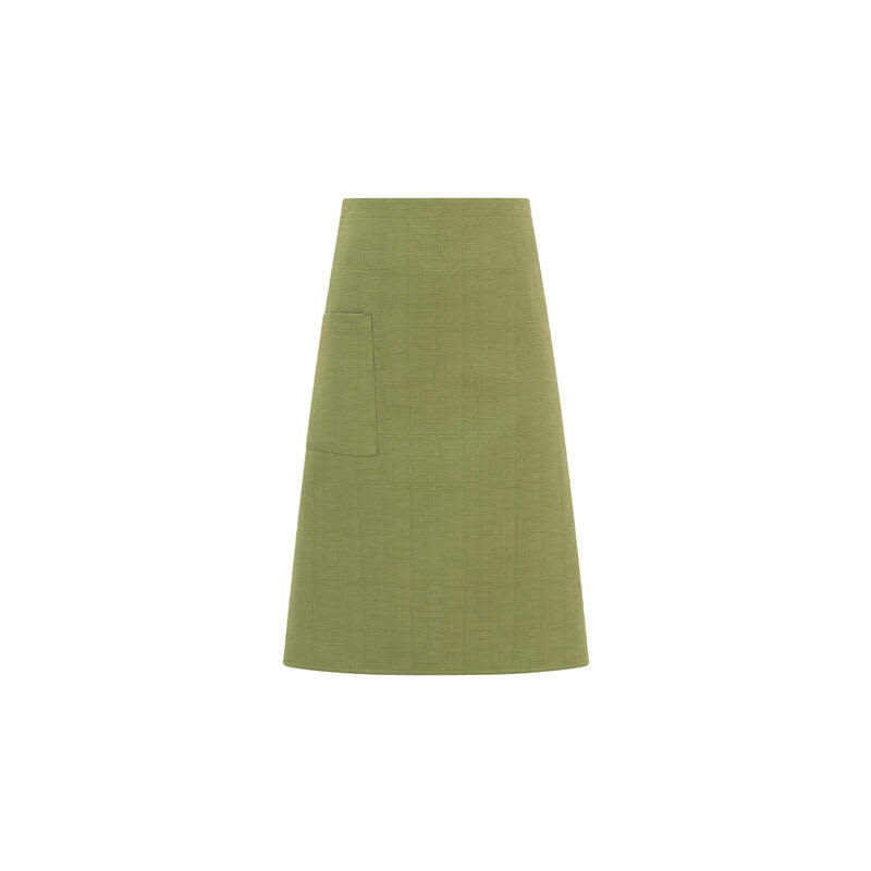 A green apron with a pocket and a simple design, featuring a branding element. Itaca Apron - Image 1
