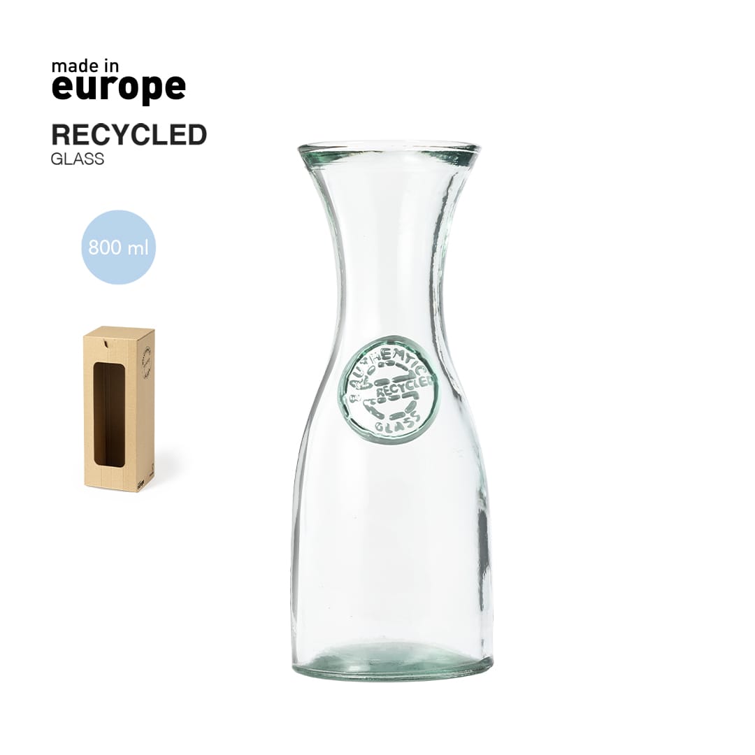 A drink bottle made of recycled glass, featuring a curved design, with a capacity of 800 ml. It includes a logo. Zaslet Bottle - Image 1