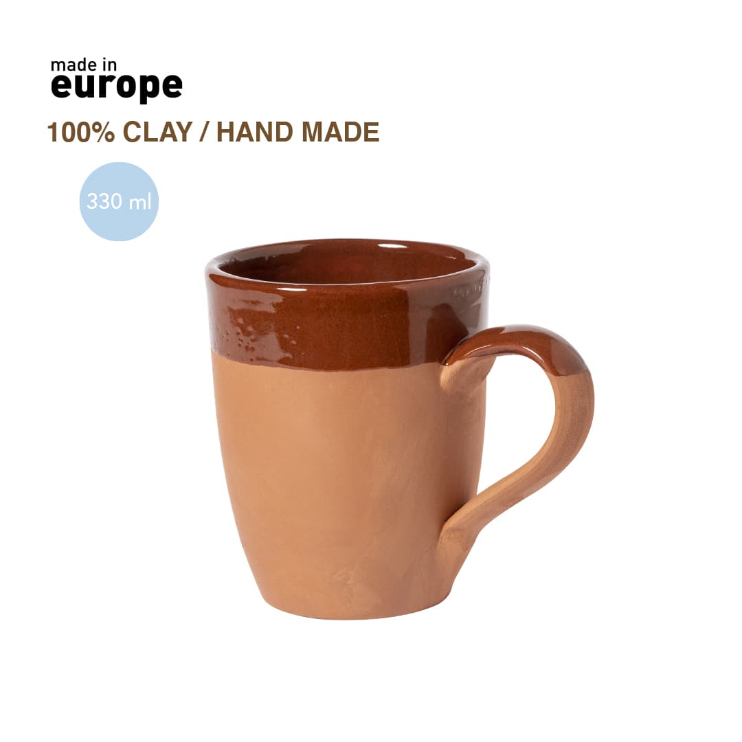 A coffee mug made of 100% clay, featuring a two-tone brown design and a handle, with a capacity of 330 ml. Lixus Mug - Image 1