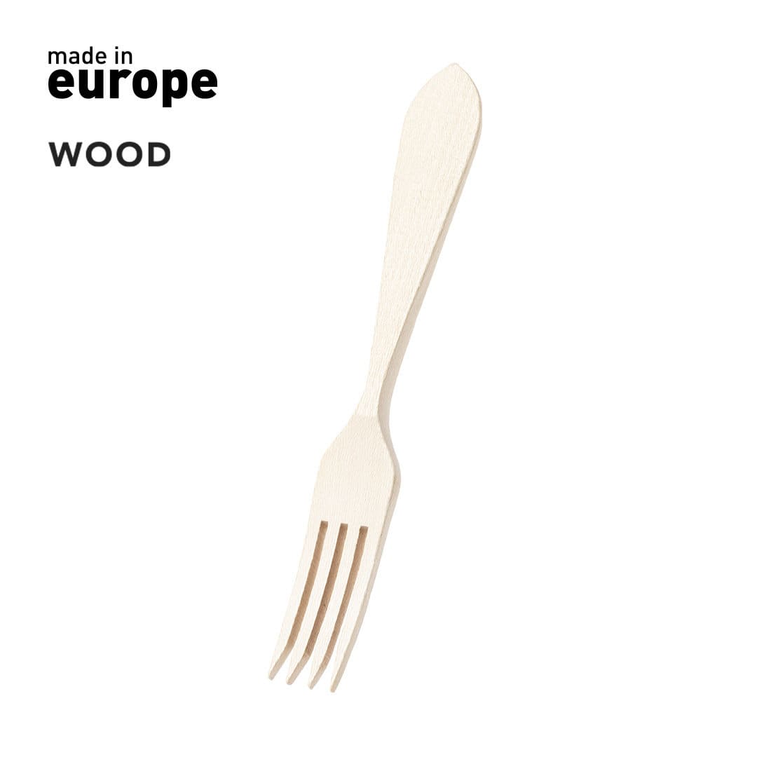A wooden fork in a light colour with a simple design. The item features a logo. Offen Fork - Image 1