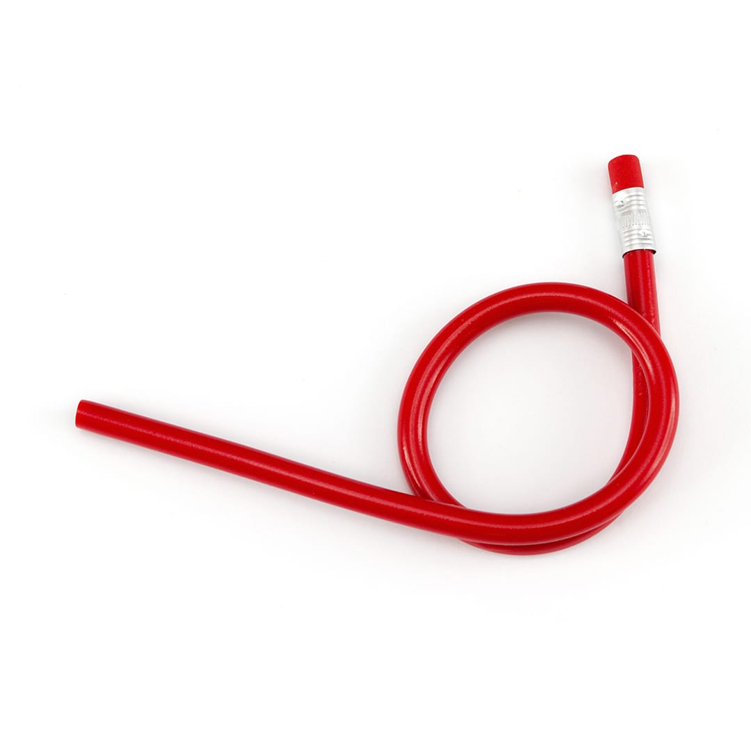 A red pencil shaped like a flexible hose, featuring a silver-coloured eraser at one end. Flexi Pencil - Image 1