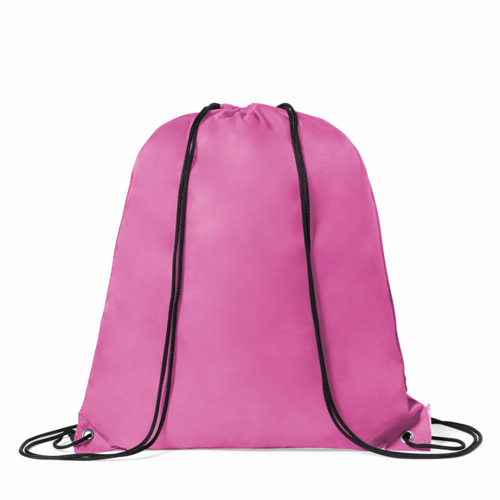 A drawstring bag in bright pink with black cords for closure. It features a simple, smooth design. Spook - Image 1