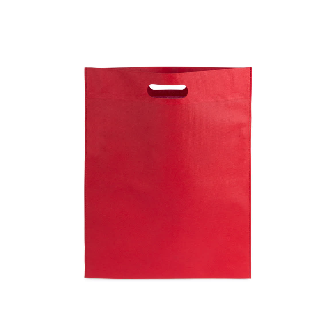 A red promotional bag with a cut-out handle and a solid, smooth texture. It features a logo or branding. Blaster Bag - Image 1