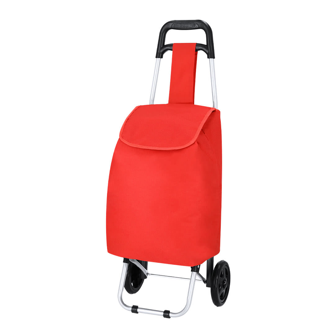 A red shopping trolley with a fold-over top and black handle and wheels. It has a simple, functional design. Max Shopping Trolley - Image 1