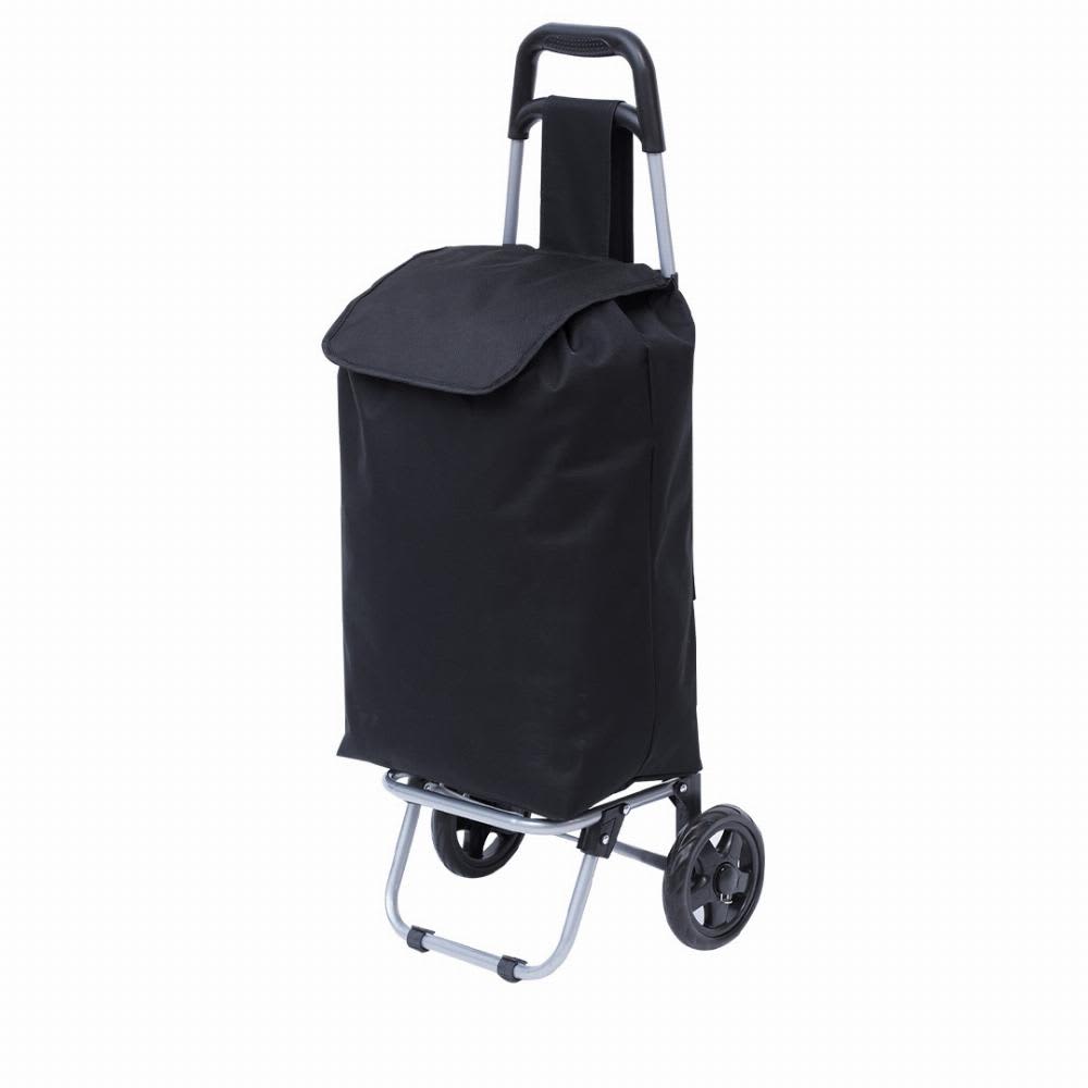 A black shopping trolley with a folding handle, featuring a large storage compartment and two wheels for easy mobility. Max - Image 1