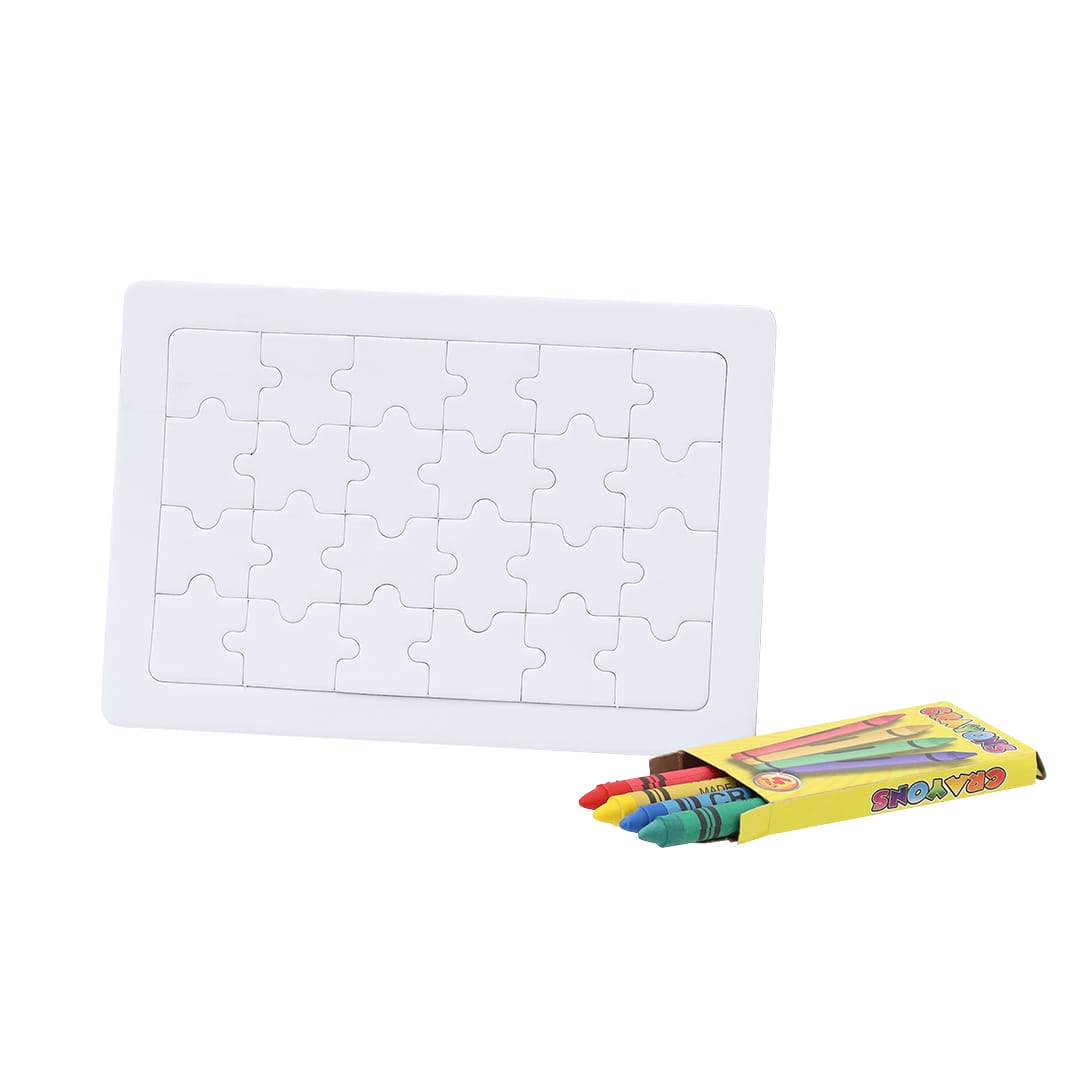 A white jigsaw puzzle with 16 pieces and a pack of coloured markers in red, blue, yellow, and green. Zeta Puzzle - Image 1
