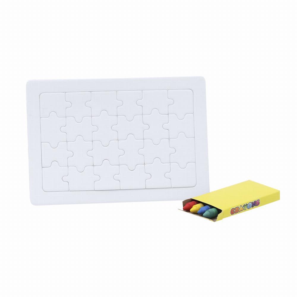 A puzzle board featuring 16 pieces alongside a box of crayons. The puzzle is plain white for colouring. Zeta - Image 1