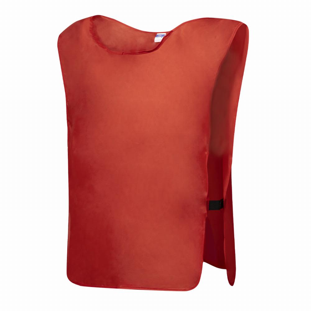 A red sports training bib with an open design and side slits for easy wearing. It features an adjustable strap. Sporter - Image 1