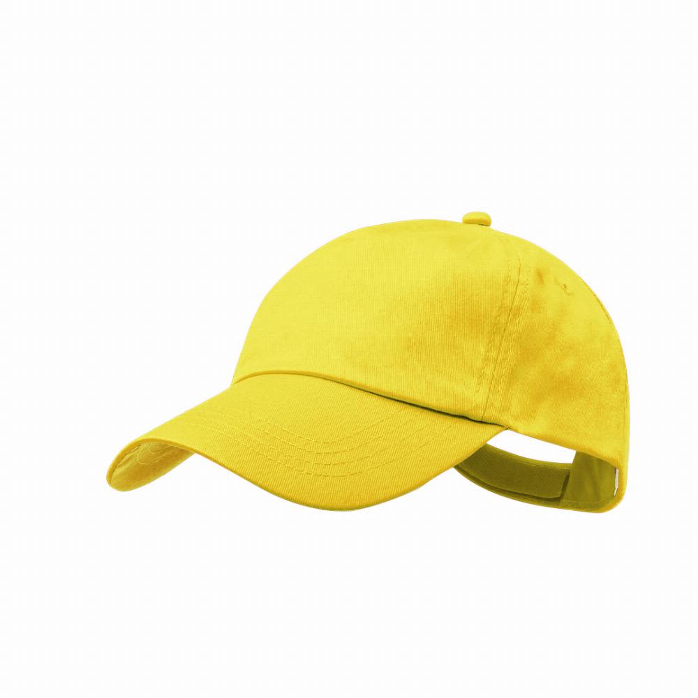 A yellow cap with a curved brim and an adjustable strap at the back. Includes a logo on the front. Sportkid - Image 1