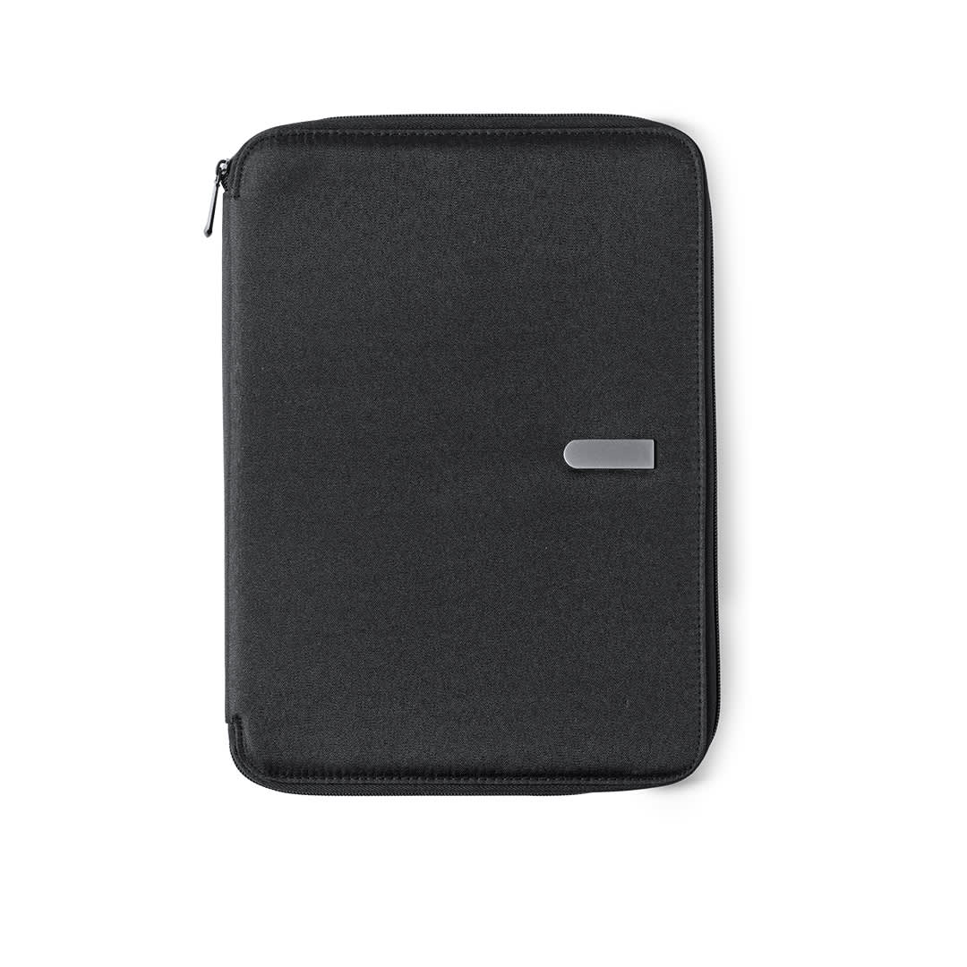 A black Index Folder featuring a zip closure and a sleek silver accent, suitable for office use. Index Folder - Image 1