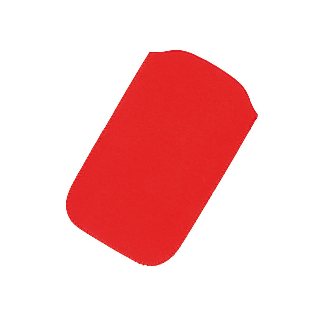 A red phone pouch with a smooth finish and rounded edges. It features a logo on one side. Momo Pouch - Image 1