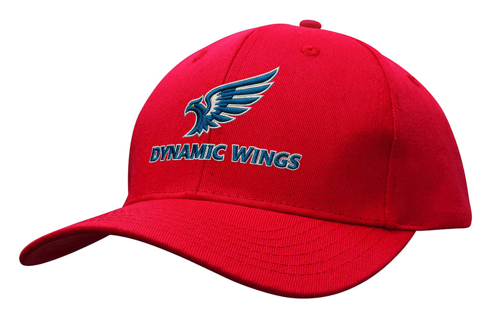A red cotton twill cap with a curved brim and a buckle, featuring a logo on the front. Cotton Twill Cap with Buckle - Image 1
