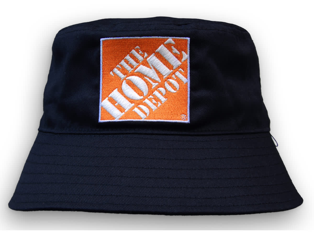 A navy blue bucket hat featuring a square logo on the front. The hat is made from breathable poly twill material. Recycled Breathable Poly twill Bucket Hat - Image 1
