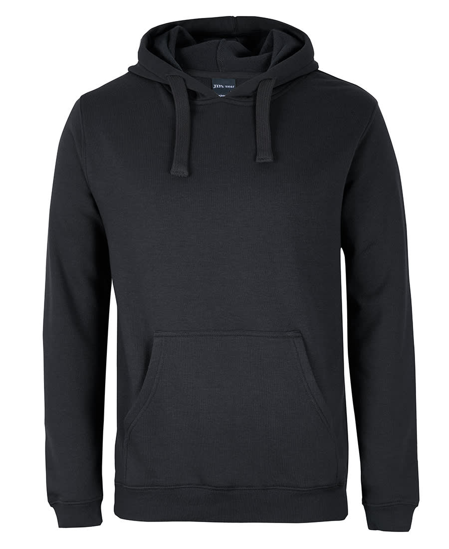 A dark green hoodie featuring a front pocket and drawstring hood. It has a logo on the label. JB's - Image 1