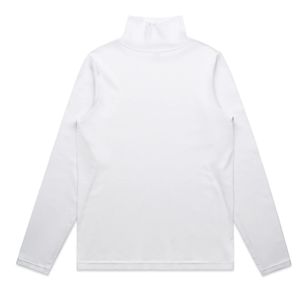 A white turtle neck jumper featuring long sleeves and a high collar. It has a simple design and includes a logo. Wo's Turtle Neck - Image 1