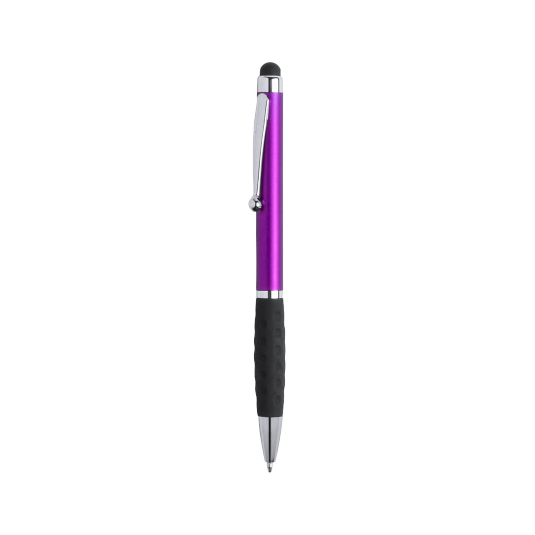 A purple stylus touch ball pen with a black rubber grip and chrome accents. The pen features a logo. Sagur Stylus Touch Ball Pen - Image 1