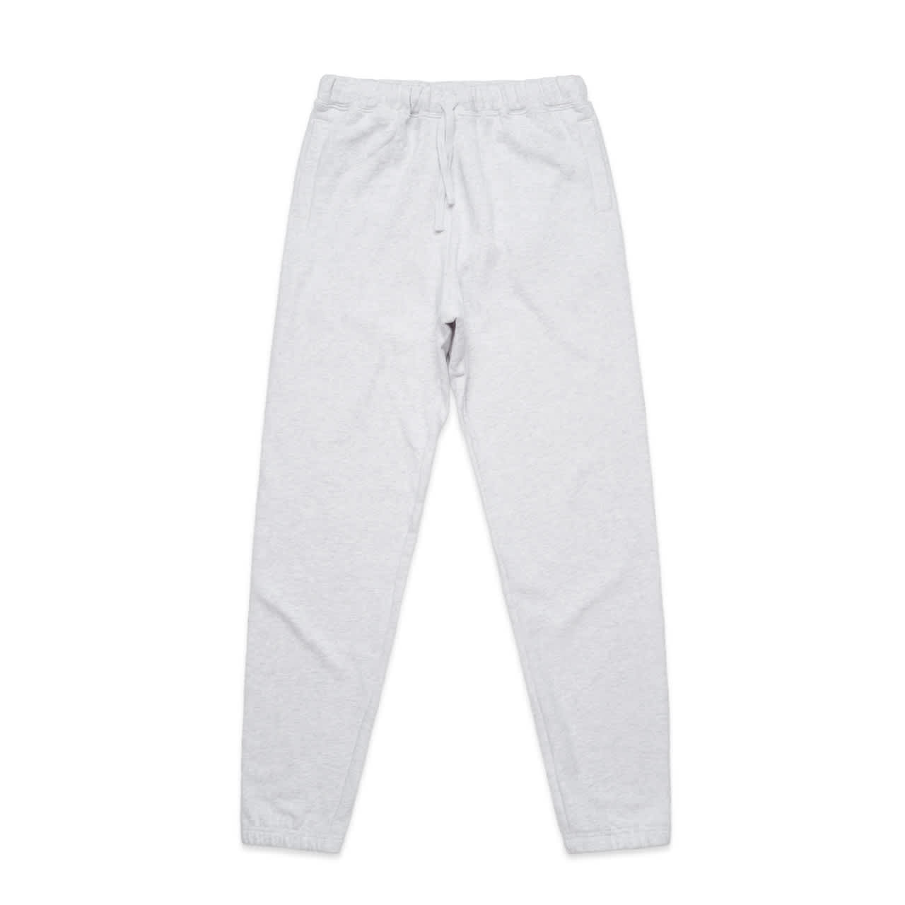 A pair of light grey track pants with a drawstring waist and elasticated cuffs, featuring side pockets. Wo's Surplus Track Pant - Image 1