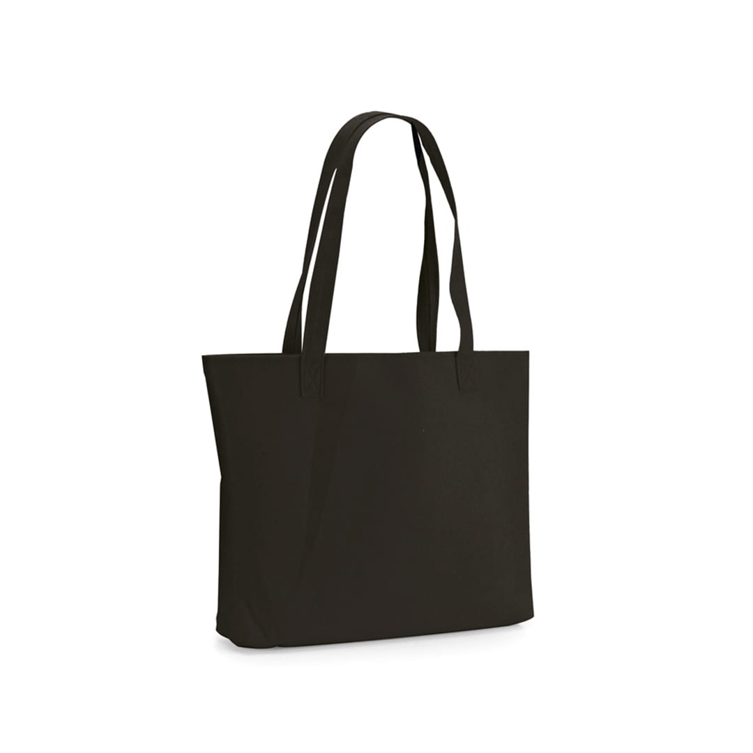 A large black tote bag with long handles and a simple design. It has a logo on one side. Rubby Bag - Image 1