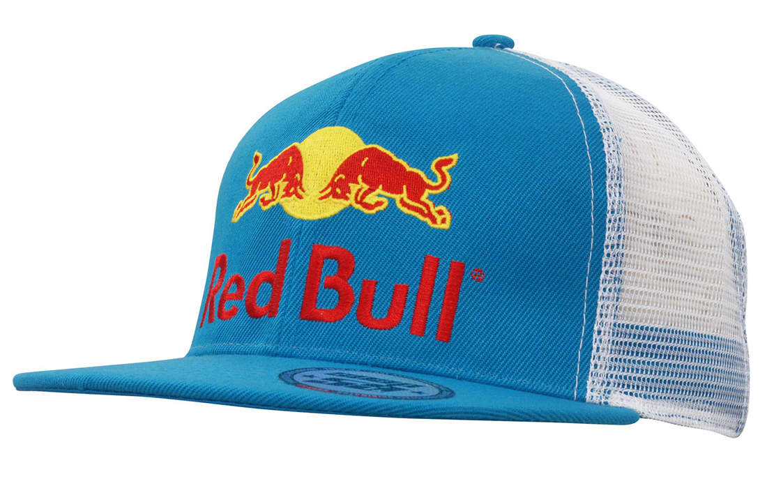 A blue cap with a mesh back and snapback styling featuring a logo on the front. Premium American Twill with Mesh Back & Snap Back Pro Styling - Image 1