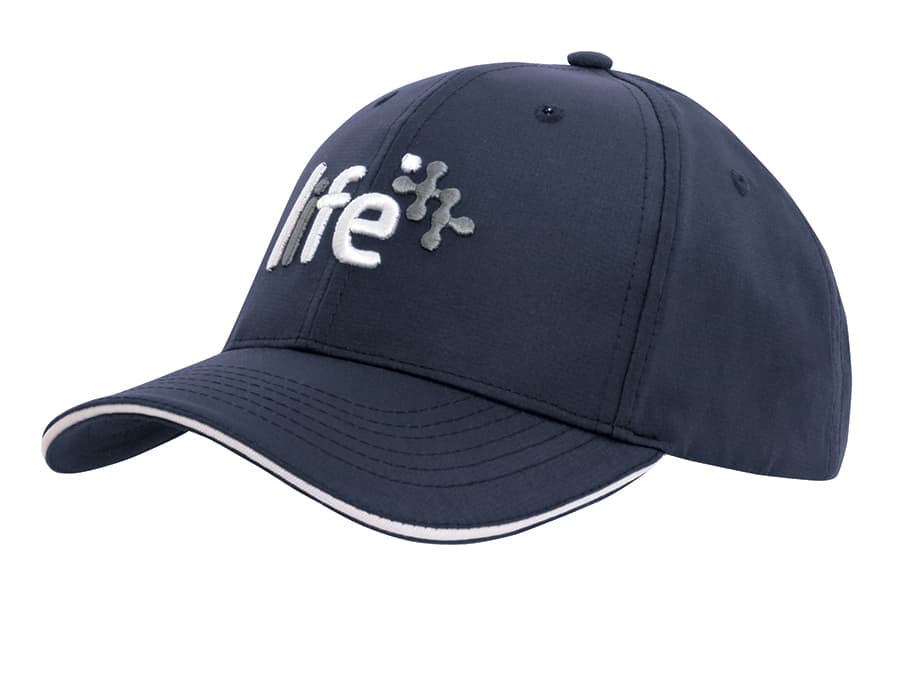 A navy sports cap featuring sandwich trim and a logo on the front. Sports Ripstop Cap with Sandwich Trim - Image 1