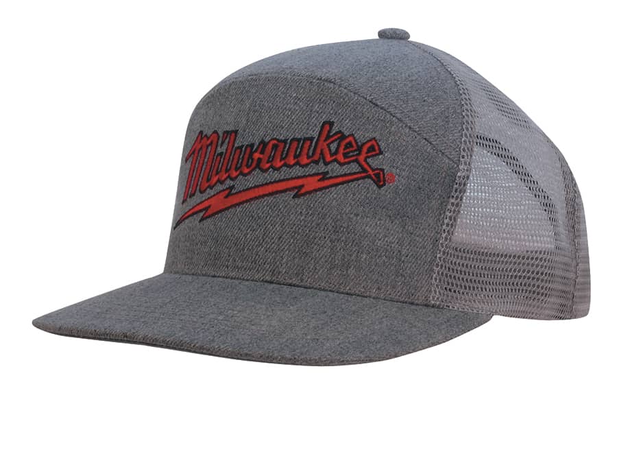 A premium grey A-frame cap with a mesh back and a logo on the front. Premium American Twill A Frame Cap with Mesh Back - Image 1