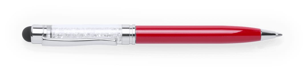 A red globix stylus touch ball pen with a silver clip and a black stylus tip. Globix Stylus Touch Ball Pen - Image 1