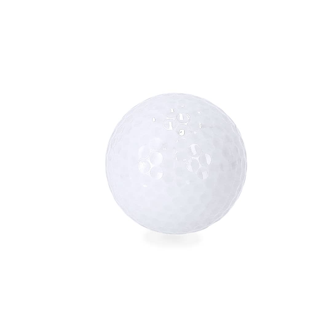 A white golf ball with a dimpled surface and a logo. Suitable for golf enthusiasts. Nessa Golf Ball - Image 1