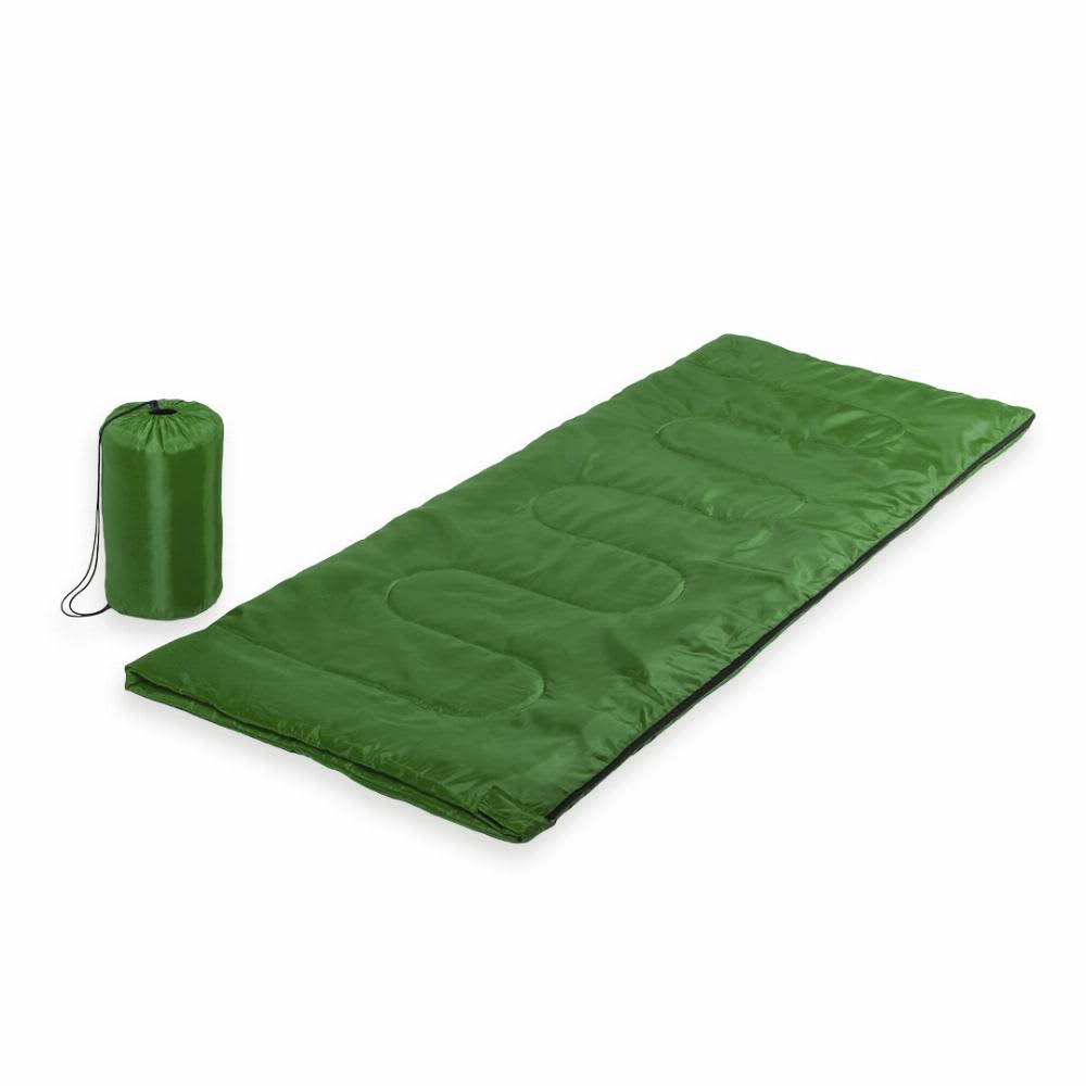 A green sleeping bag with a roll-up design, accompanied by a matching storage bag. Calix - Image 1