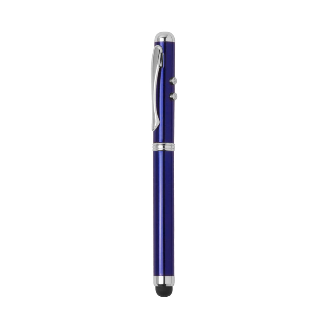 A metal pen in a shiny purple finish, featuring silver accents and a clip. It has a touch screen stylus at one end. Snarry Laser Pen - Image 1