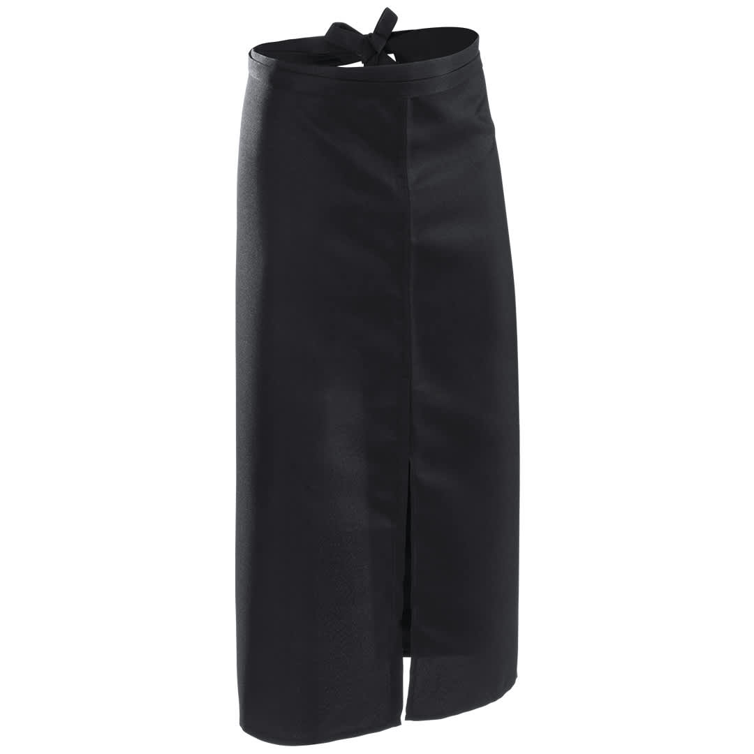 A black Bremor apron featuring a simple design and a tie waist. It has a front split for ease of movement. Bremor Apron - Image 1