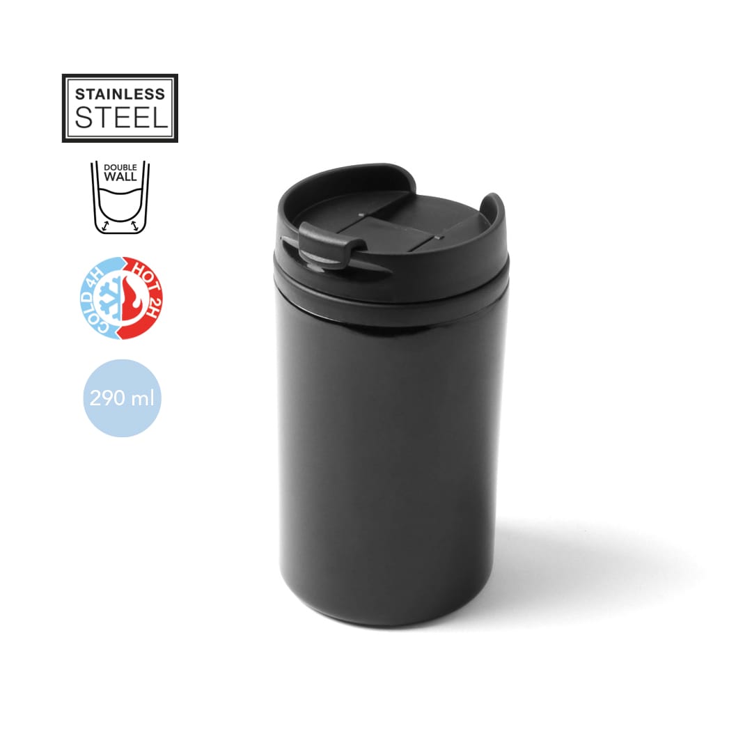 A drink bottle in matte black, featuring a double-walled design and a lid with a drinking spout. Includes a logo. Citrox Insulated Cup - Image 1