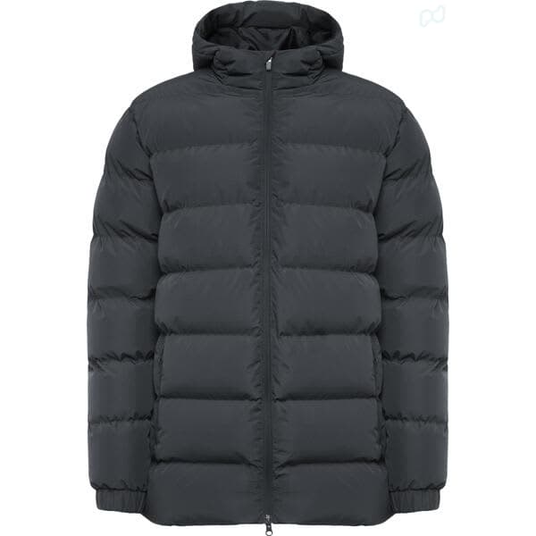 A water-repellent parka in dark grey, featuring a padded design and a hood. Includes a logo on the garment. Nepal Water-Repellent Parka - Image 1