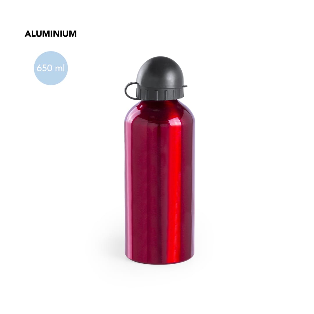 A drink bottle in shiny red aluminium, featuring a black cap and a capacity of 650 ml. Barrister Bottle - Image 1