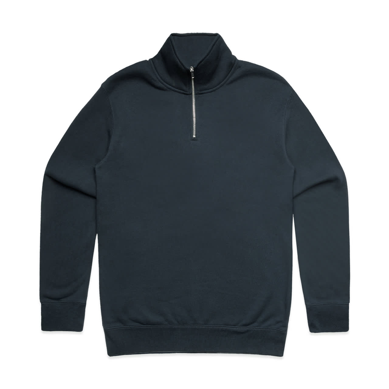 A navy Stencil Half Zip Crew jumper featuring a zippered neck and long sleeves. It has a simple design with a logo. Stencil Half Zip Crew - Image 1