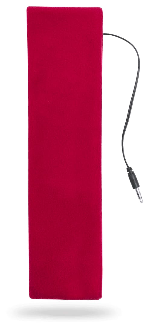A red headphone featuring a sleek design with a connected audio jack. The product has a logo on it. Markiz Headphones - Image 1