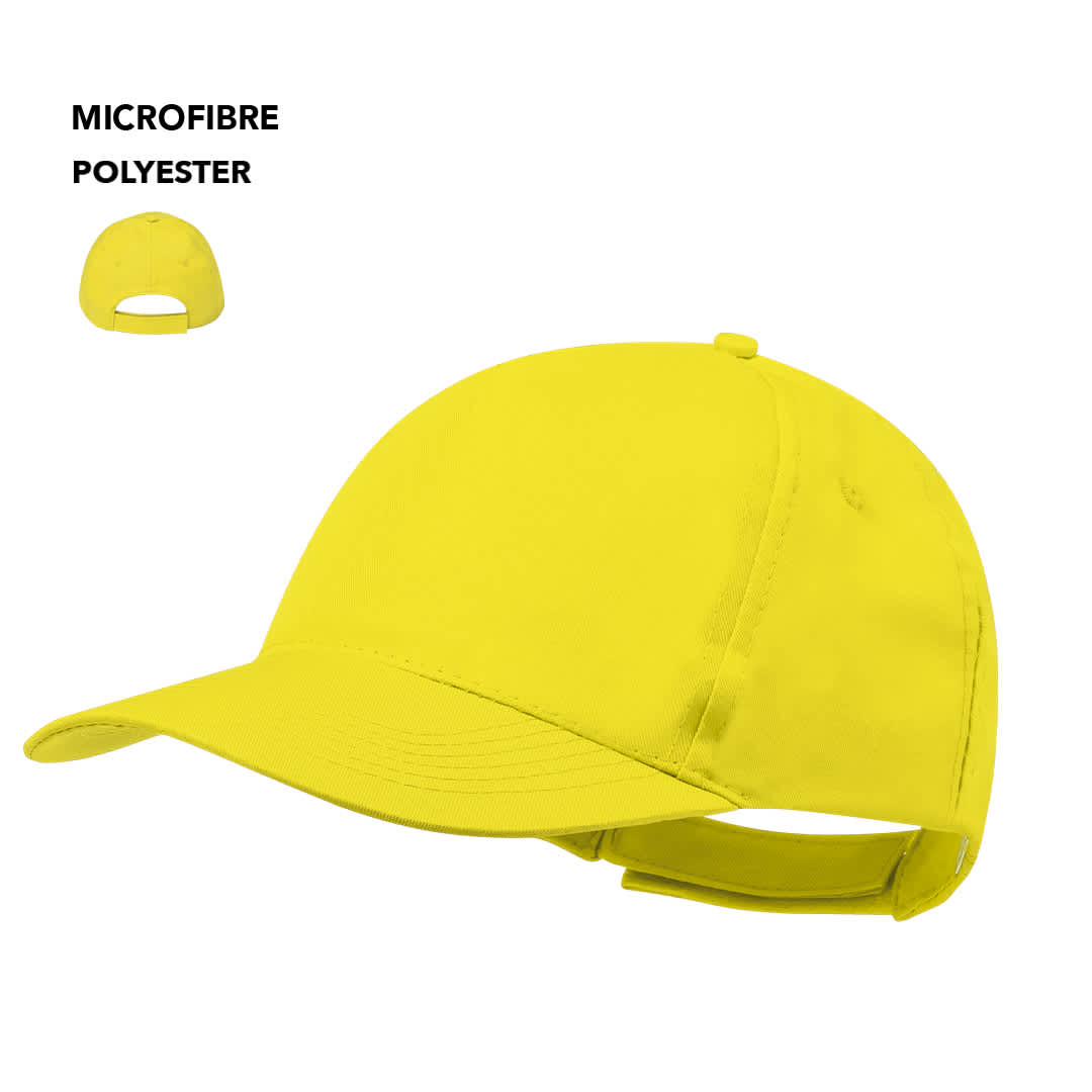 A bright yellow cap made from microfibre polyester featuring an adjustable strap and a logo. Krox Cap - Image 1