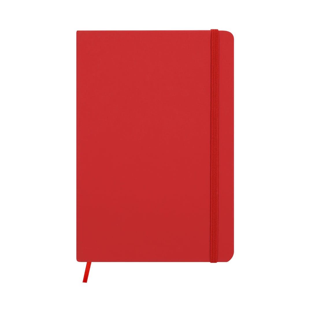 A red notepad featuring a sleek design, an elastic band, and a ribbon bookmark. It has a branding logo. Ciluxlin Notepad - Image 1