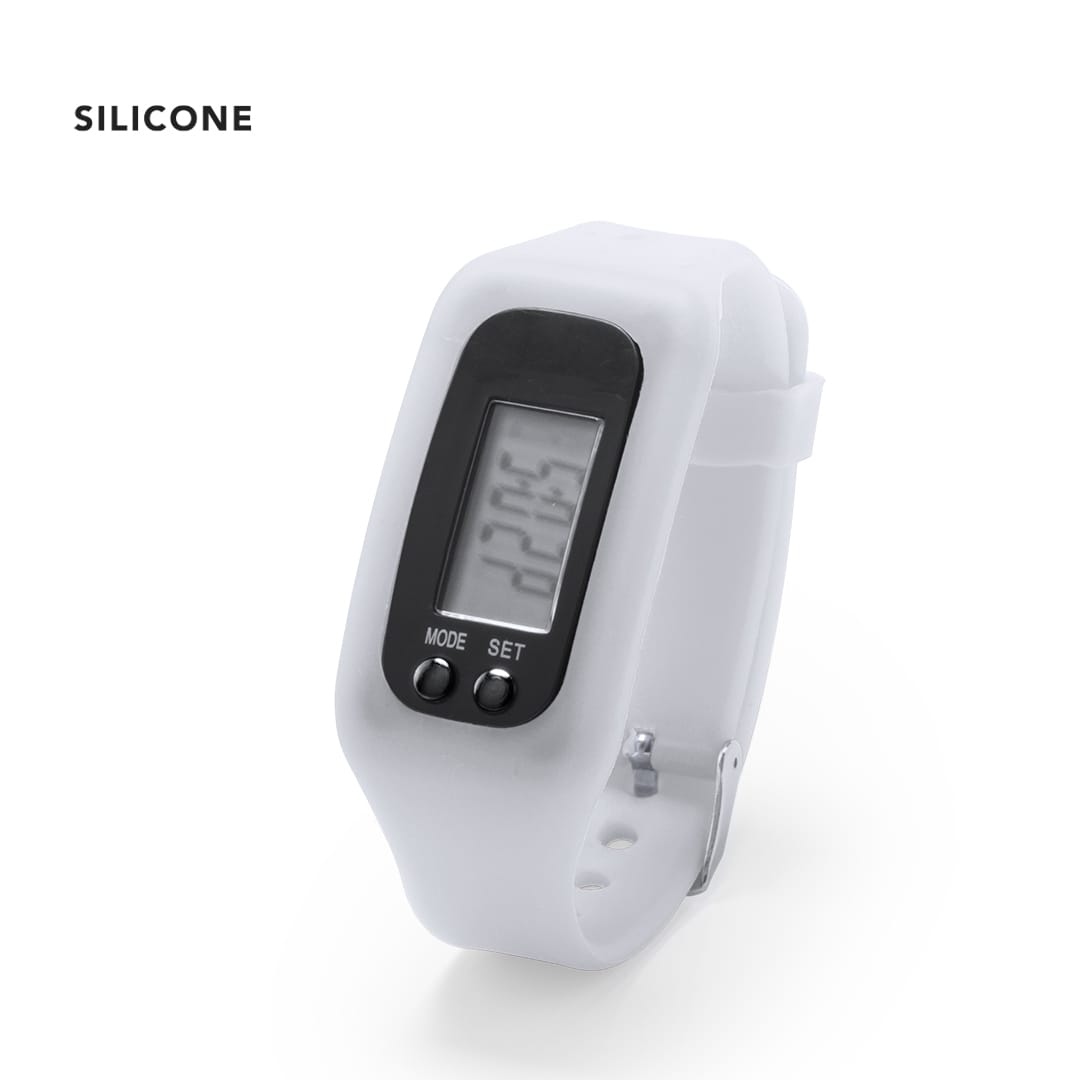 A silicone watch featuring a digital display with a black face and white band. It has a simple design and a logo. Drogon Watch - Image 1